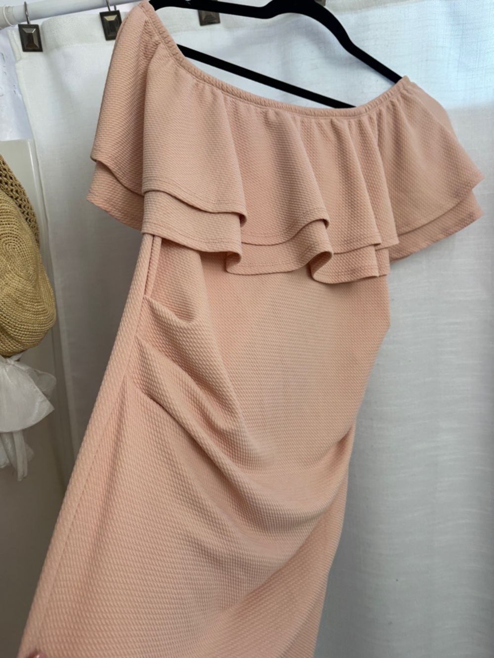 PinkBlush Off-Shoulder Ruched Ruffle Dress – Medium - Picture 5 of 6